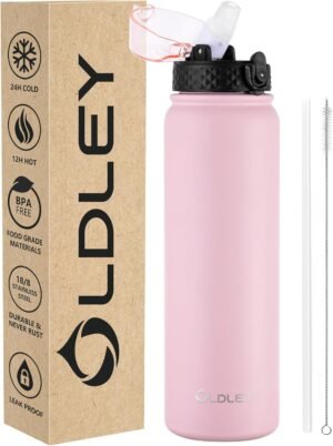 OLDLEY 1L stainless steel water bottle with straw