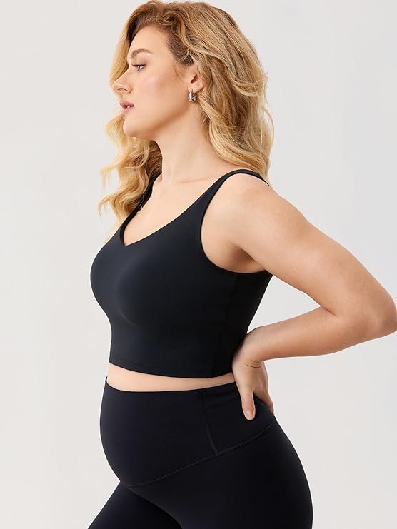 MOMANDA nursing tank top V-neck sports tank with built-in padded bra for breastfeeding mothers